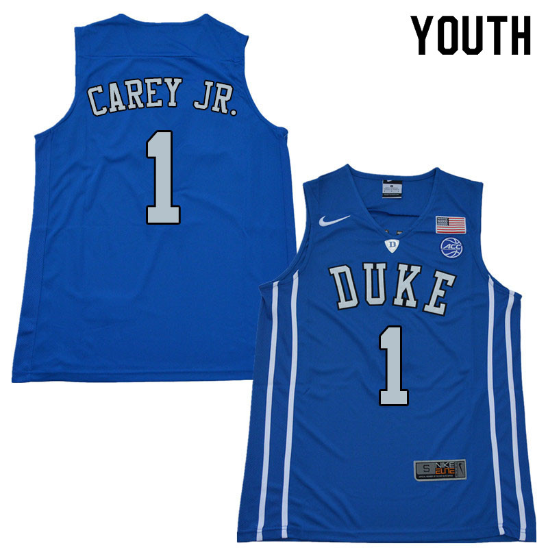 Youth #1 Vernon Carey Jr. Duke Blue Devils College Basketball Jerseys Sale-Blue